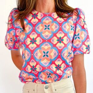 Daisy Puff Sleeve Floral Patterned Women's Top